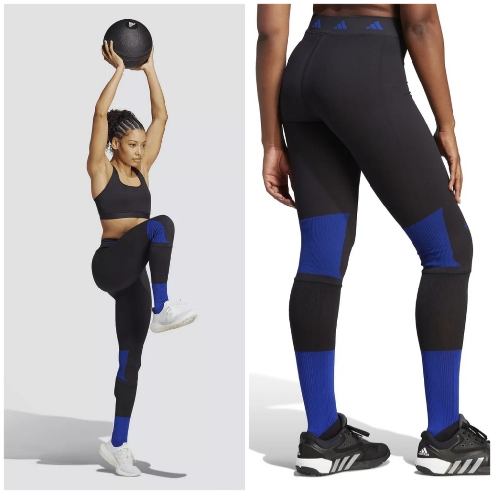 NWT Adidas Techfit Recharge Training Leggings in Black/Blue Size Small